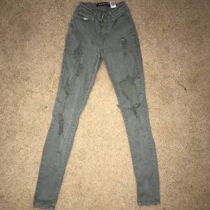 Muted green Fashion Nova distressed jeans